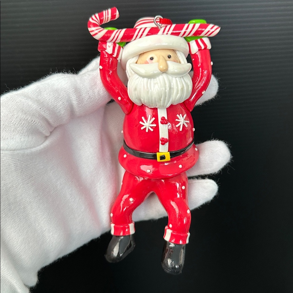 Dancing Santa Claus Hanging Christmas Ornament w Candy Cane Kinetic Swivel Hips